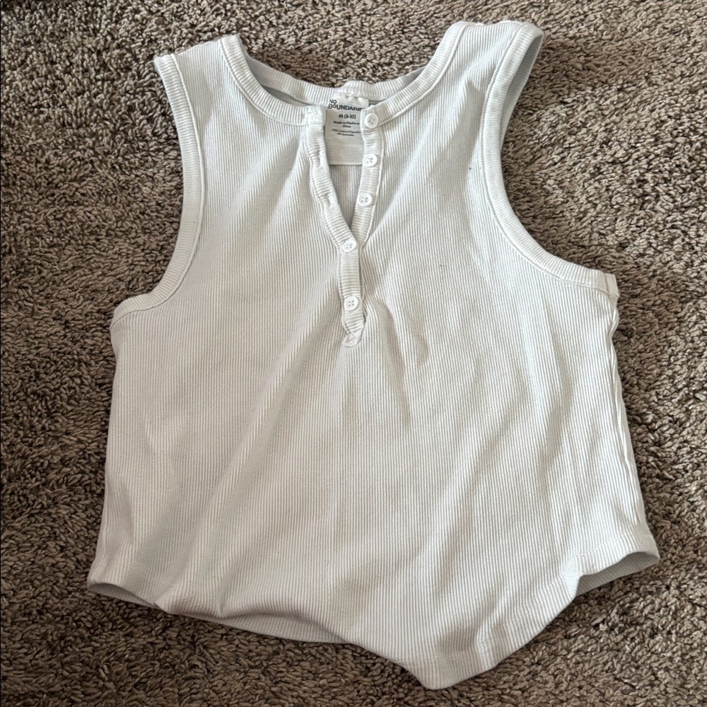 No Boundaries White Ribbed Button Top